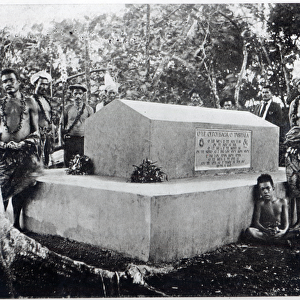 The Tomb of Tusitala, the grave of Robert Louis Stevenson at Apia, Samoa (b / w photo)