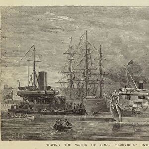 Towing the Wreck of HMS "Eurydice"into Portsmouth Harbour (engraving)