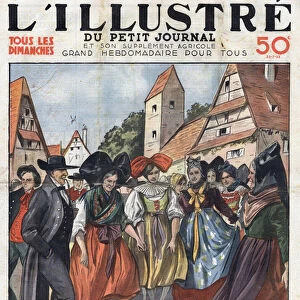 Traditional costumes and customs of Alsace. Print on the headline of "L