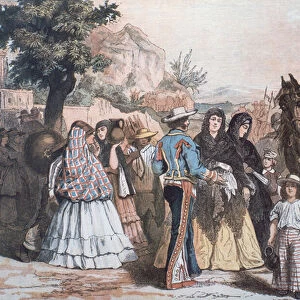 Traditional Mexican mid-nineteenth century costumes (colour litho)