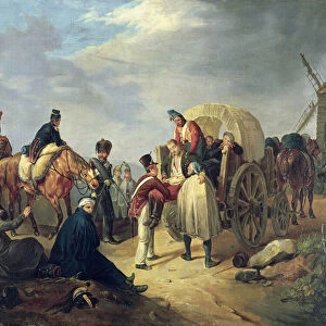 Transporting wounded soldiers during the Napoleonic wars (oil on canvas)