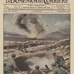 The trench war on the Karst, the effect of our explosives on enemy positions (colour litho)