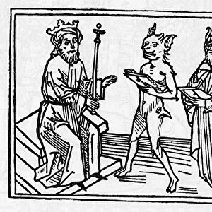 The trial of Belial: "Demon Belial presents his credentials to Judge Solomon"