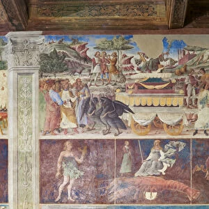 Triumph of Mercury, the Zodiac sign of Cancer and the three Decans, Hall of the Months, Northern Wall: "June", c. 1468-70 (fresco)