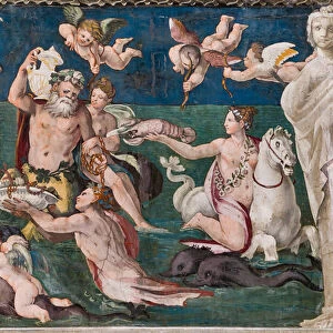 Triumph of Venus, marine scene with dolphins and cupids, 1517-18 (fresco) (detail of 2646158)