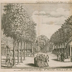 The Triumphal Arches, Mr Handels Statue, in the South Walk of Vauxhall Gardens, London (engraving)