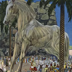 The Trojan Horse (colour litho)