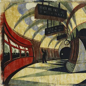 The Tube Station, c. 1932 (linocut printed in colours on tissue Japan)