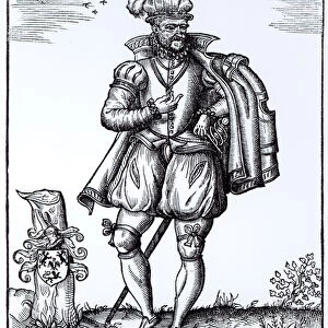 A Tudor Gentleman (woodcut) (b / w photo)