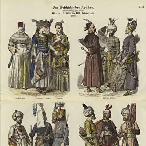 Turkish costumes, 17th and first half of 18th Century (coloured engraving)