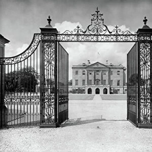 Tusmore Park, seen through the new gates, from England's Lost Houses by Giles Worsley (1961-2006) published 2002 (b/w photo)