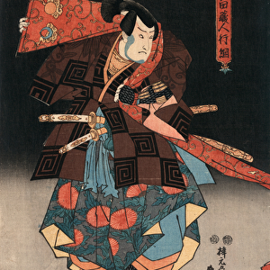 Ukiyo-e Print of an Actor Playing a Samurai by Kunisada, 1847 (colour woodblock print)