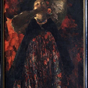 Une fille (A Girl). Une paysanne en costume traditionnel. Peinture de Filipp Andreevitch Maliavin (Maliavine) (ou Andreyevich Malyavin) (1869-1940), huile sur toile, 1903. Art russe debut 20e siecle. State Tretyakov Gallery, Moscou