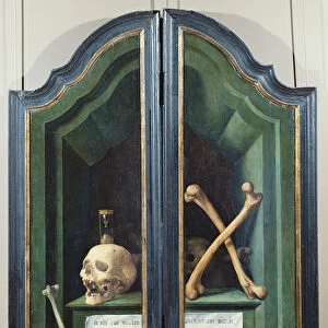 Vanitas, reverse of two panels from a triptych (oil on panel)