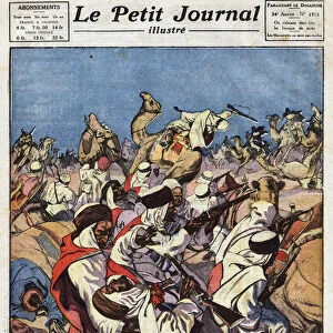 Various facts: a group of Meharists in the Sahara near Timbuktu (Mali) attacked by a group of armed rebels. Illustration taken from "Le petit journal"from 21 / 10 / 1923 Collection privee