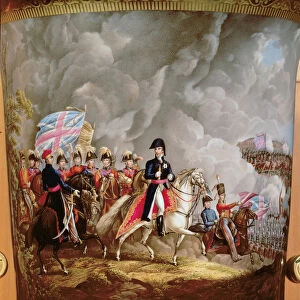 Vase with depiction of Wellington and his officers at the battle of Waterloo in 1815