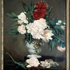 Vase of peonies on pieshower Painting by Edouard Manet (1832-1883) 1864 Dim. 0, 93x0, 70 m
