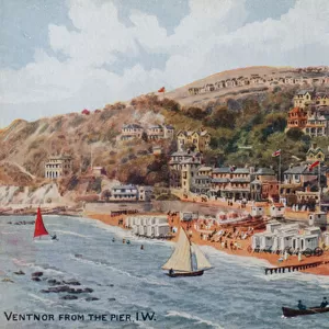 Ventnor from the Pier, Isle of Wight (colour litho)