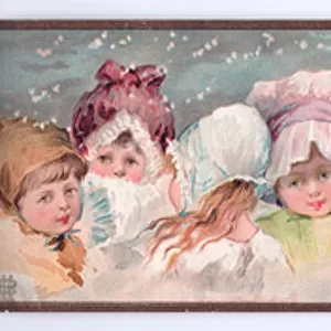 A Victorian Christmas card of twelve children wearing different hats, c
