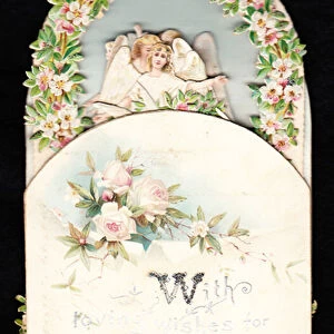 A Victorian die cut pop up Easter card of angels and flowers, c. 1880 (colour litho)