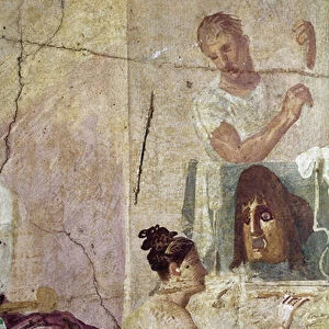 Victory of a tragic poet, detail of an actress (fresco, 1st century AD)