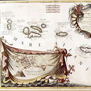 View of the archipelago of the Acores Islands in the Atlantic Ocean (engraving, 1690)
