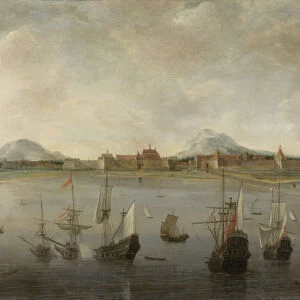 View of Batavia with the mountain range of the Salak, Pangerango and Gede. 1640-76