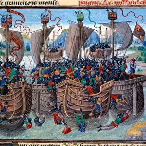View of the Battle of Guernsey between French and English opposing Robert d