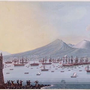 View of the Bay of Naples, 1798 (colour engraving)