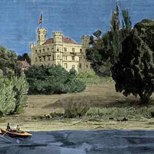 View of Berg Castle and Lake Stamberg where the body of Louis II of Baviere was found