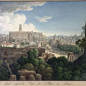 View of the Capitoline Hill from the Farnese Gardens (coloured engraving)