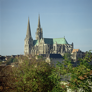 View of Chartres Cathedral, from the south-east, begun 1194 (photo)