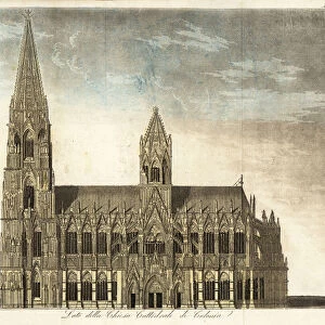 View of Cologne Cathedral, Germany (handcoloured copperplate engraving)