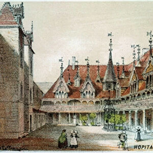 View of the courtyard of the Hospices de Beaune (Cote d or)
