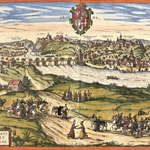View of Hrodna or Grodno (Grodna), Belarus (Belarus) (etching, 1572-1617)