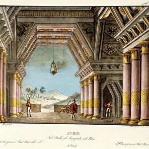 View of a large palace room. Scenography for the ballet Gli spagnoli nel Peru