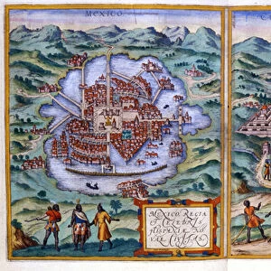 View of Mexico City (Mexico) and Cuzco (Peru). Atlas Braun & Hogenberg, 1558