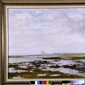 View of Mont Saint Michel a low maree. Painting by Dacheux. Municipal Museum of Avranches (Manche)