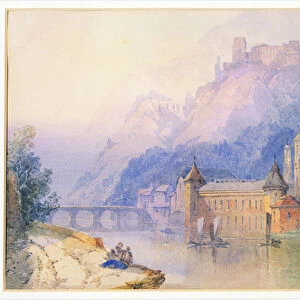 View on the Rhine, 1850 (w / c on paper)