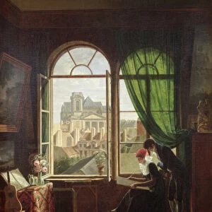 View of Saint-Eustache Church from a House on Rue Platriere or, The Artists Interior, c