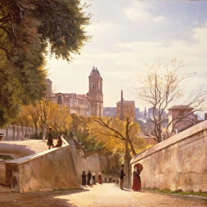 View of Viale Trinita dei Monti with Villa Medicis Fountain, seen from Via di San Sebastianello, Rome, 1872 (oil on canvas)
