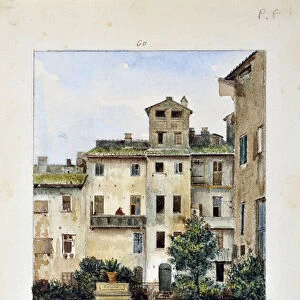 View from my window in Rome. Via di San Nicolo di Torentino. Painting by Francois Marius Granet (1775-1849). Watercolour on paper. Dim: 19x14, 5cm. Musee Granet, Aix En Provence