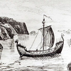 Viking Ships (engraving) (b / w photo)