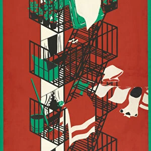 Vintage Poster of a New York City Fire Escape, 1937 (silkscreen print)