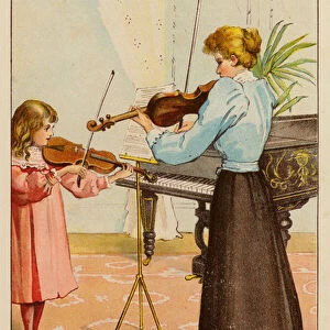 The Violin Lesson (colour litho)