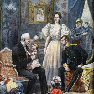 Visit of English President Felix Faure to Russia, 1897 - (Tsar Nicholas II) - An intimate moment with the Imperial Family. Illustration for Le Petity Journal, 5 September 1897 - The President of the Republic Felix Faure (1841-1899)