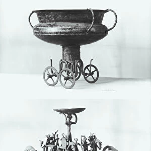 Two votive chariots for collecting rainwater: Top - cup supported on four wheels