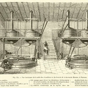Vue interieure de la salle des chaudieres et du brassin de la brasserie Riester, a Puteaux (engraving)