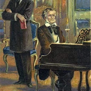 Wagner and King Ludwig II, c. 1900 (colour litho)