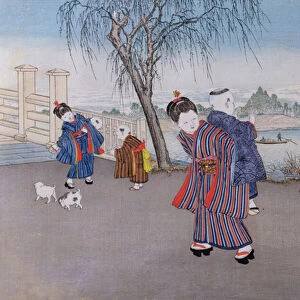 Walking by a River from the series Childrens Games, 1888 (colour woodcut)